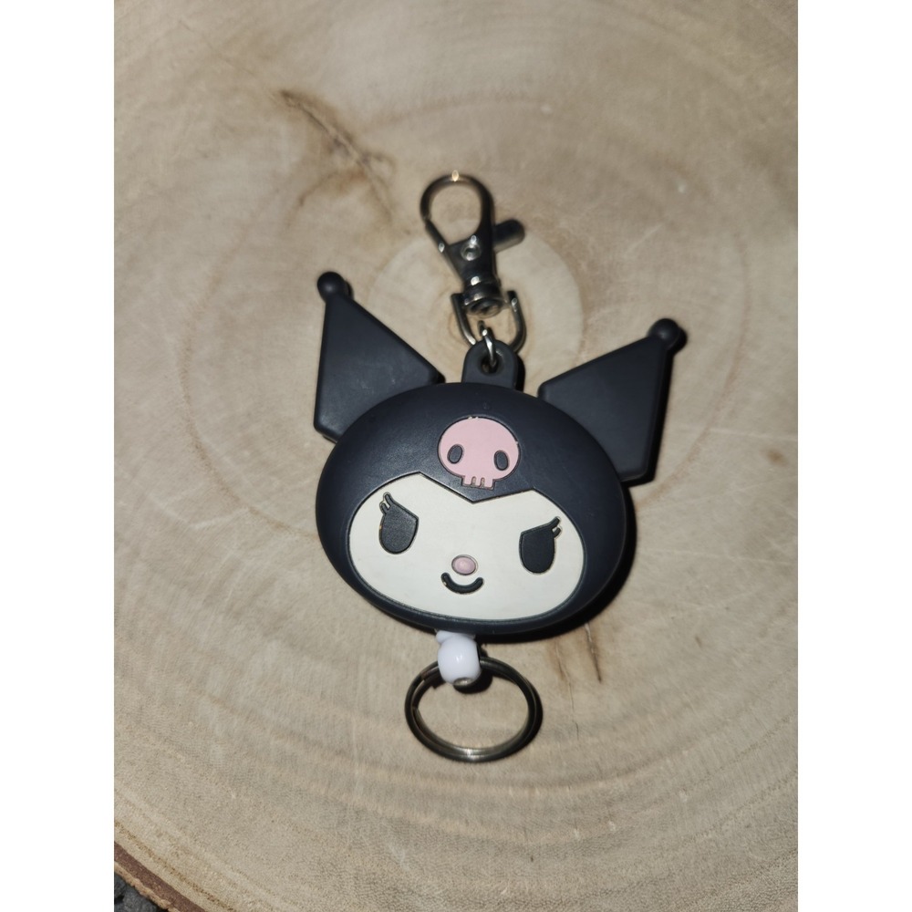 Kuromi Chromi Black Car Key Silver Reel Key Charm KeyChain Holder Retractable